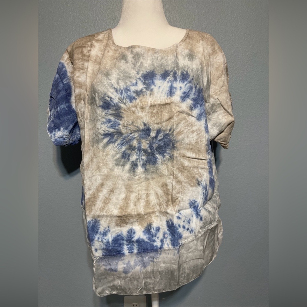 Valentina  Naldi 100% Linen Tie‑Dye Top Made in Italy Lagenlook Chic Artsy Large